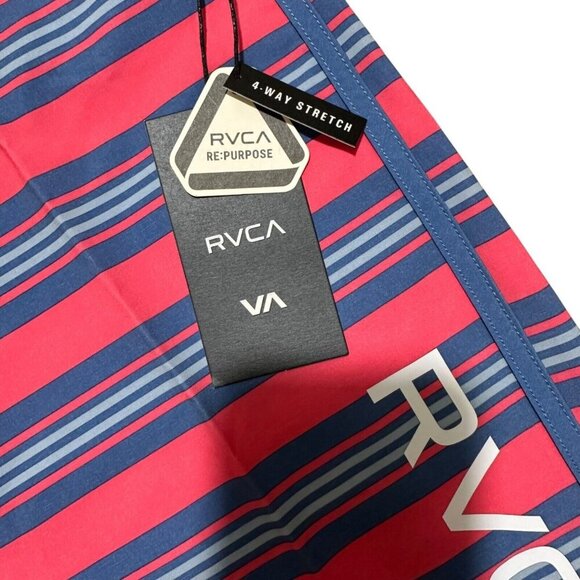 RVCA‎ Mens Size 29 Retro Pink Blue Striped Stretch 20” Board Shorts Swim NWT - Picture 10 of 13
